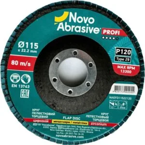 NovoAbrasive Profi 29 Fächerscheibe, 115 x 22,23 mm, P120, Zirkonium