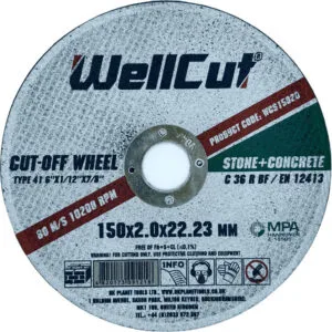 WellCut Trennscheibe 150 x 2,0 x 22,23 mm, für Stein
