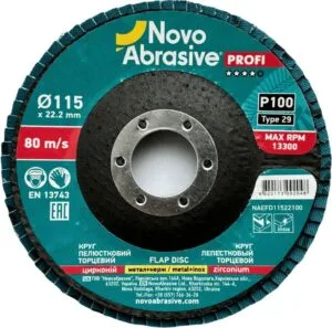 NovoAbrasive Profi 29 Fächerscheibe, 115 x 22,23 mm, P100, Zirkonium